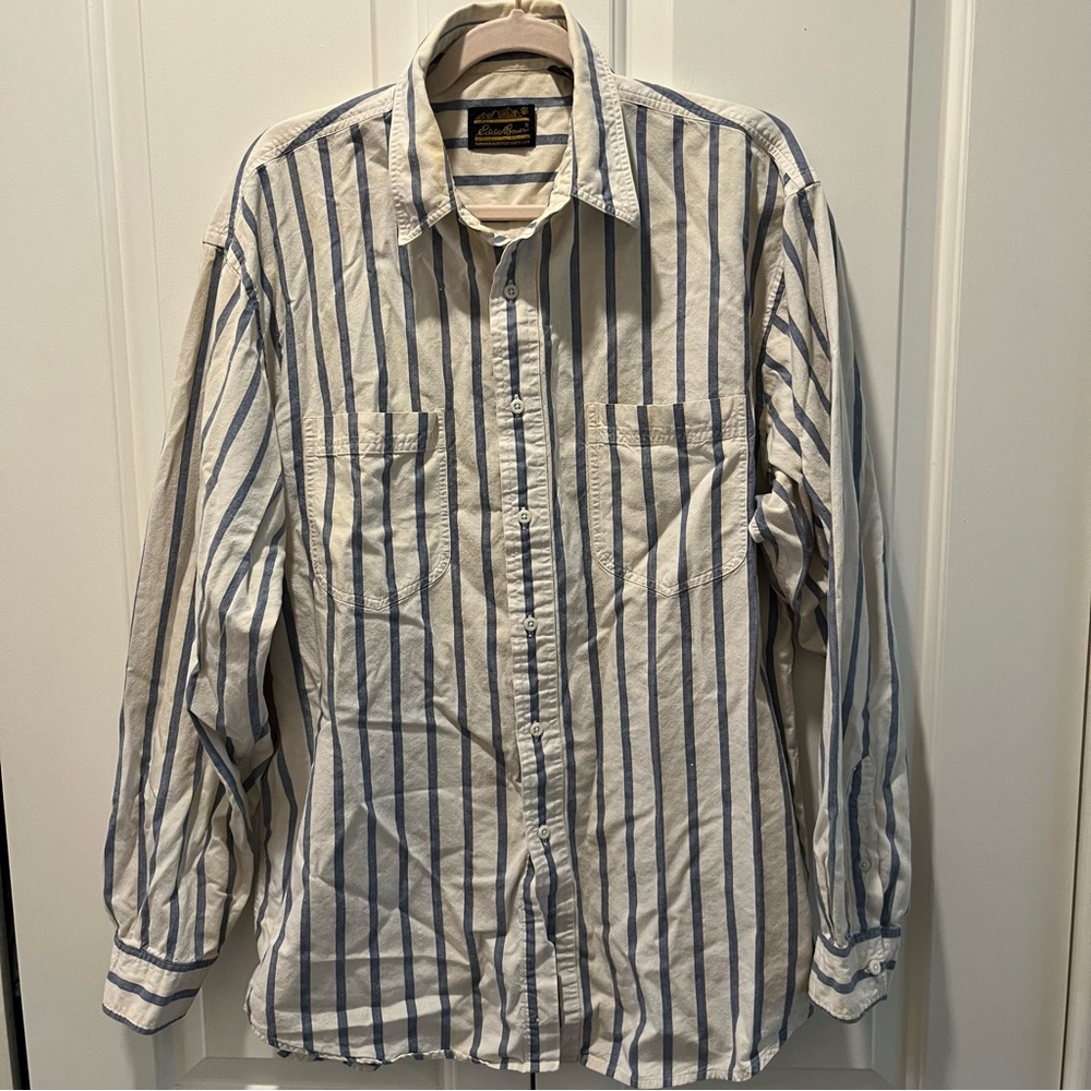 Vintage Eddie Bauer Men's Northwest Chambray Striped Button-Down Shirt